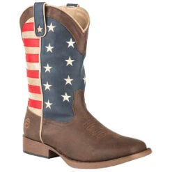 Roper Footwear Men's Brown Vamp Red, White And Blue Flag Cowboy Boot