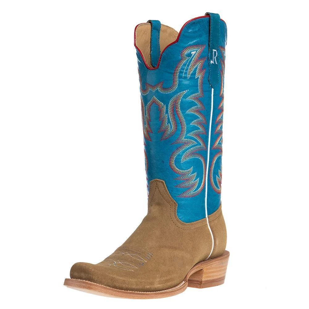 R Watson Boots Men's Sand Roughout 13in. Marine Blue Cowhide Top Cutter Toe Cowboy Boots 3 R Watson Boots Men's Sand Roughout 13in. Marine Blue Cowhide Top Cutter Toe Cowboy Boots