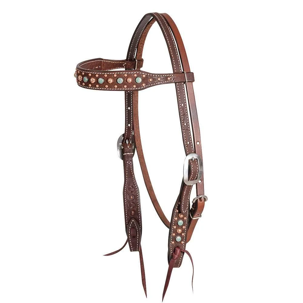 Martin Saddlery Chocolate Roughout Browband Headstall W/Floral Dots 3 Martin Saddlery Chocolate Roughout Browband Headstall W/Floral Dots