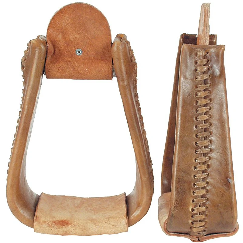 NRS 3 In. Deluxe Rawhide Overshoe Roper Stirrups 3 NRS 3 In. Deluxe Rawhide Overshoe Roper Stirrups