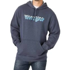 Wrangler Men's Heather Navy Logo Hooded Sweatshirt