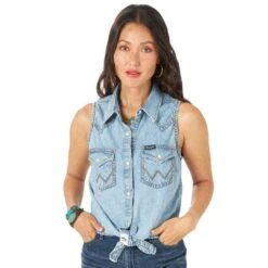 Wrangler Women's Sleeveless Tie Front Top