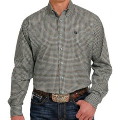 Cinch Men's Grey Print Long Sleeve Button Down