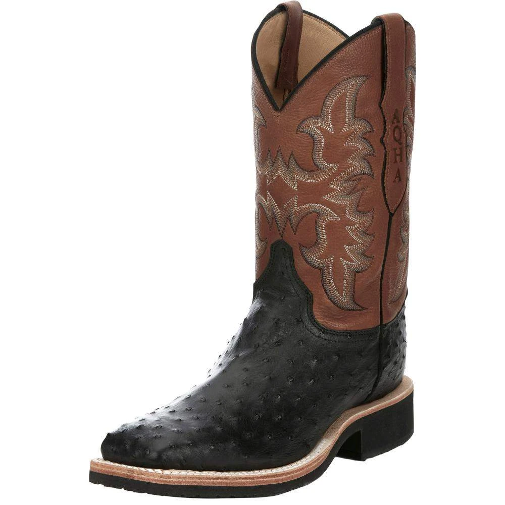 Justin Boots Men's AQHA Drover Black Full Quill Ostrich 11 In Oak Cowhide Top Crepe Sole Cowboy Boot 3 Justin Boots Men's AQHA Drover Black Full Quill Ostrich 11 In Oak Cowhide Top Crepe Sole Cowboy Boot