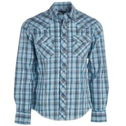Wrangler Men's Blue Plaid Fashion Western Snap Shirt