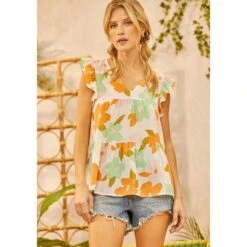 Andrée Women's Ivory All Over Floral Print Top