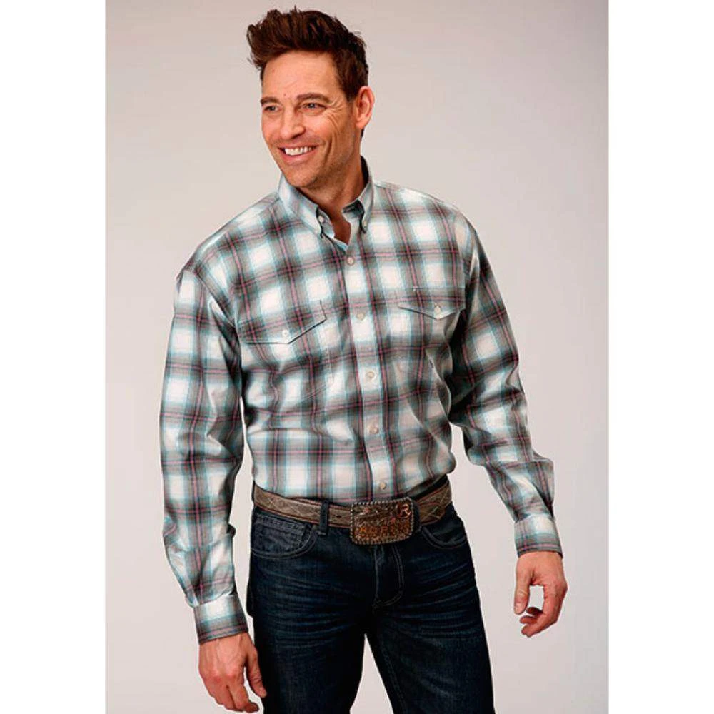 Roper Mens Long Sleeve Olive Stretch Plaid 3 Roper Mens Long Sleeve Olive Stretch Plaid