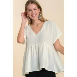 Umgee Women's Off White V Neck Top