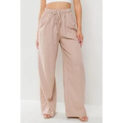 Ces Femme Women's Beige Elastic Waist Pants