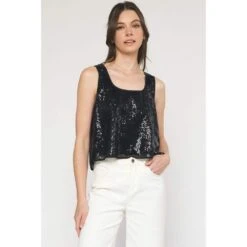 Entro Womens Black Sequin Tank