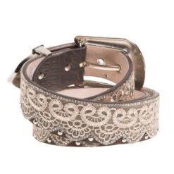 Women's 1 1/2` Brown/Tan Lace Belt W/Clear Studs -Western Cowboy Store A3650 LG 2