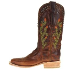 Nrs Footwear Women's Brown Embroidered Square Toe -Western Cowboy Store A4060 2