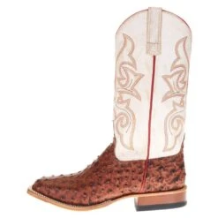 Horsepower Men's Cognac Impostrich 13in. Bleached Bone Top Square Toe Boot -Western Cowboy Store HP1857 2