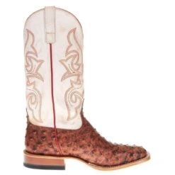 Horsepower Men's Cognac Impostrich 13in. Bleached Bone Top Square Toe Boot -Western Cowboy Store HP1857 4