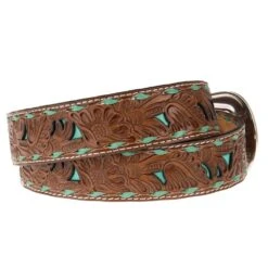 Ladies 1.5in. Belt With Turquoise Underlay And Buckstitch -Western Cowboy Store N3410433 1