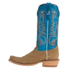 R Watson Boots Men's Sand Roughout 13in. Marine Blue Cowhide Top Cutter Toe Cowboy Boots 9 R Watson Boots Men's Sand Roughout 13in. Marine Blue Cowhide Top Cutter Toe Cowboy Boots -Western Cowboy Store RW8206 1 2