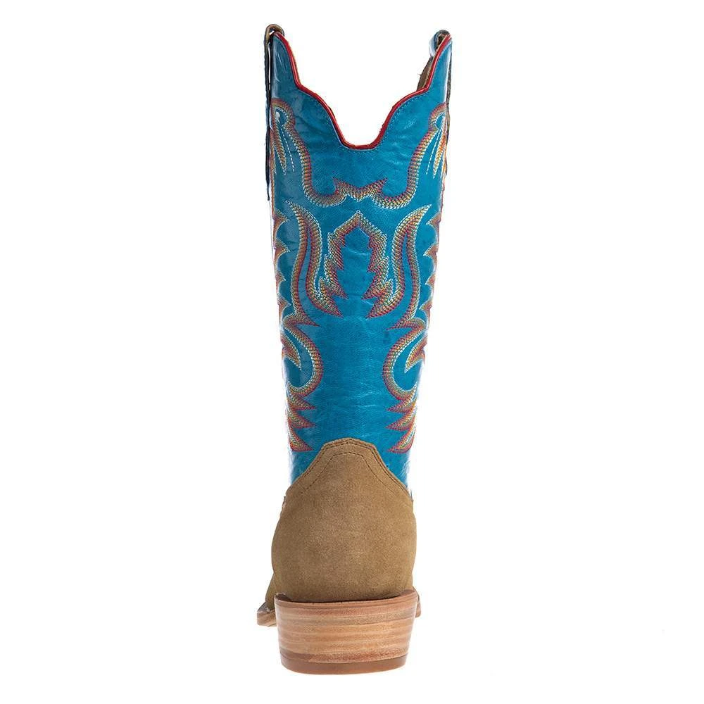 R Watson Boots Men's Sand Roughout 13in. Marine Blue Cowhide Top Cutter Toe Cowboy Boots 6 R Watson Boots Men's Sand Roughout 13in. Marine Blue Cowhide Top Cutter Toe Cowboy Boots - Image 4