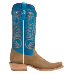 R Watson Boots Men's Sand Roughout 13in. Marine Blue Cowhide Top Cutter Toe Cowboy Boots 11 R Watson Boots Men's Sand Roughout 13in. Marine Blue Cowhide Top Cutter Toe Cowboy Boots -Western Cowboy Store RW8206 1 4