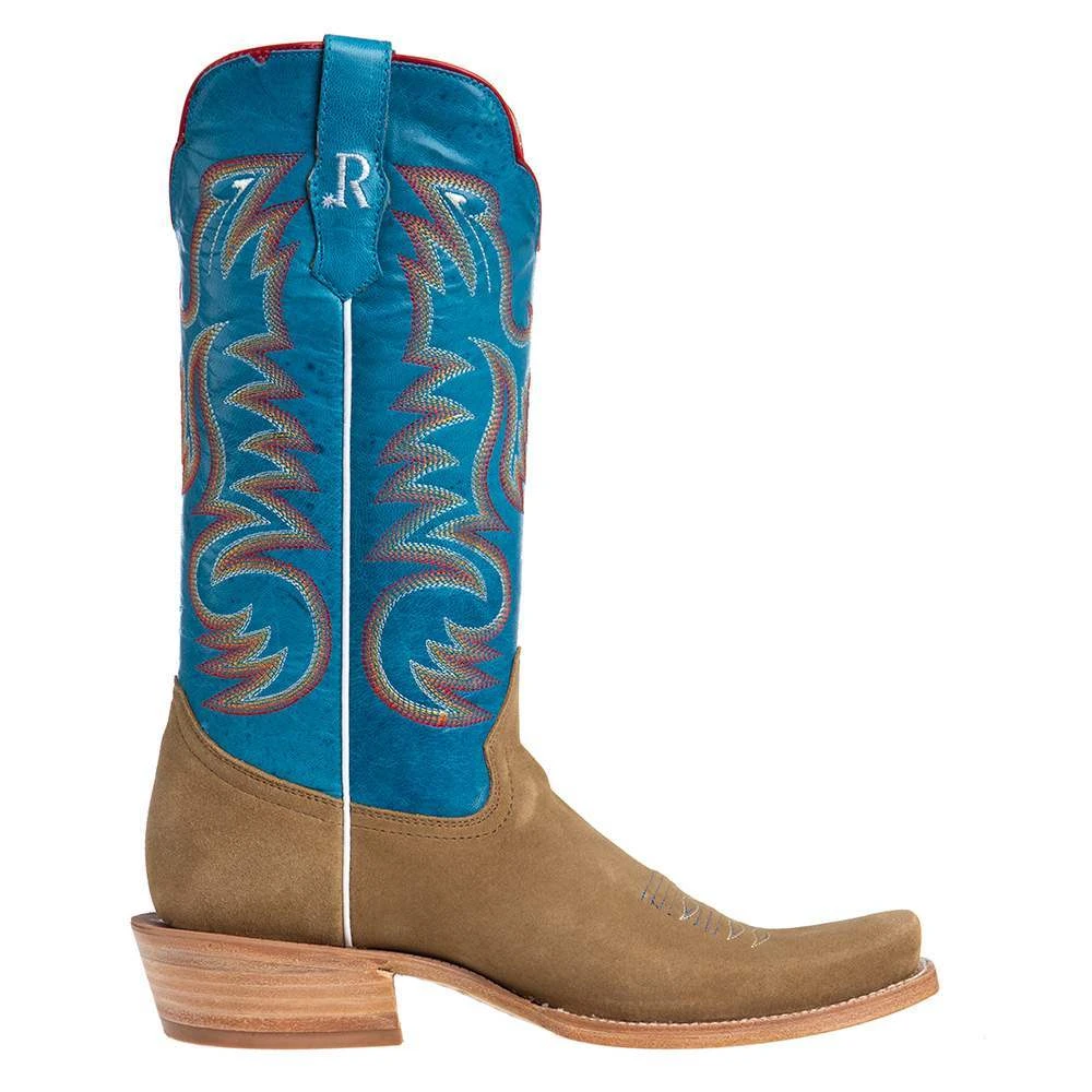 R Watson Boots Men's Sand Roughout 13in. Marine Blue Cowhide Top Cutter Toe Cowboy Boots 7 R Watson Boots Men's Sand Roughout 13in. Marine Blue Cowhide Top Cutter Toe Cowboy Boots - Image 5